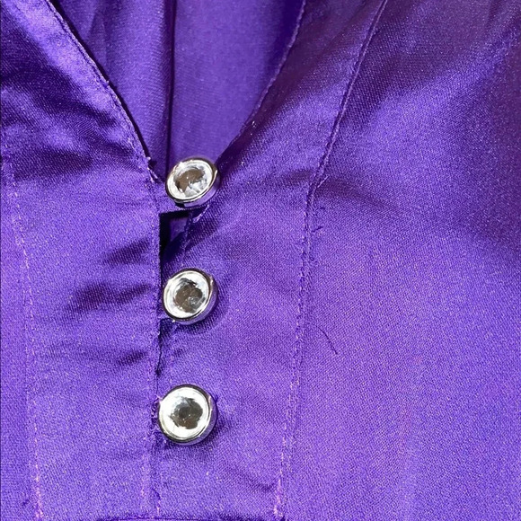 🛑SOLD🛑 Cato Purple Knee-Length Ruched Dress with 3/4 Bishop Sleeves - Picture 3 of 5